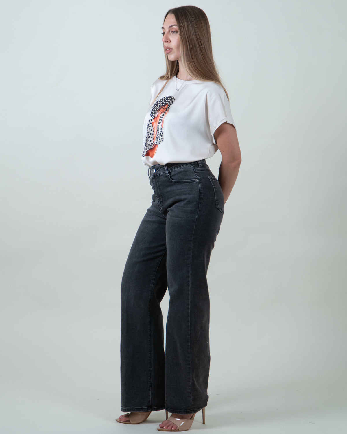Jeans Wide Leg in Denim Grigio Scuro|Colore:Jeans