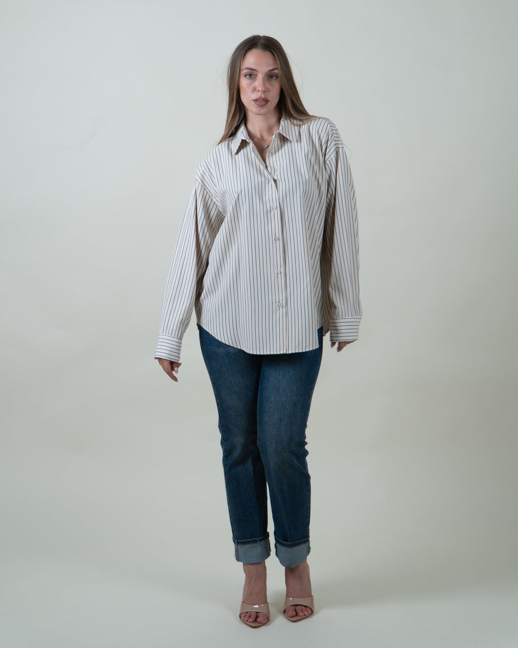 Camicia Oversize a Righe|Colore:Beige