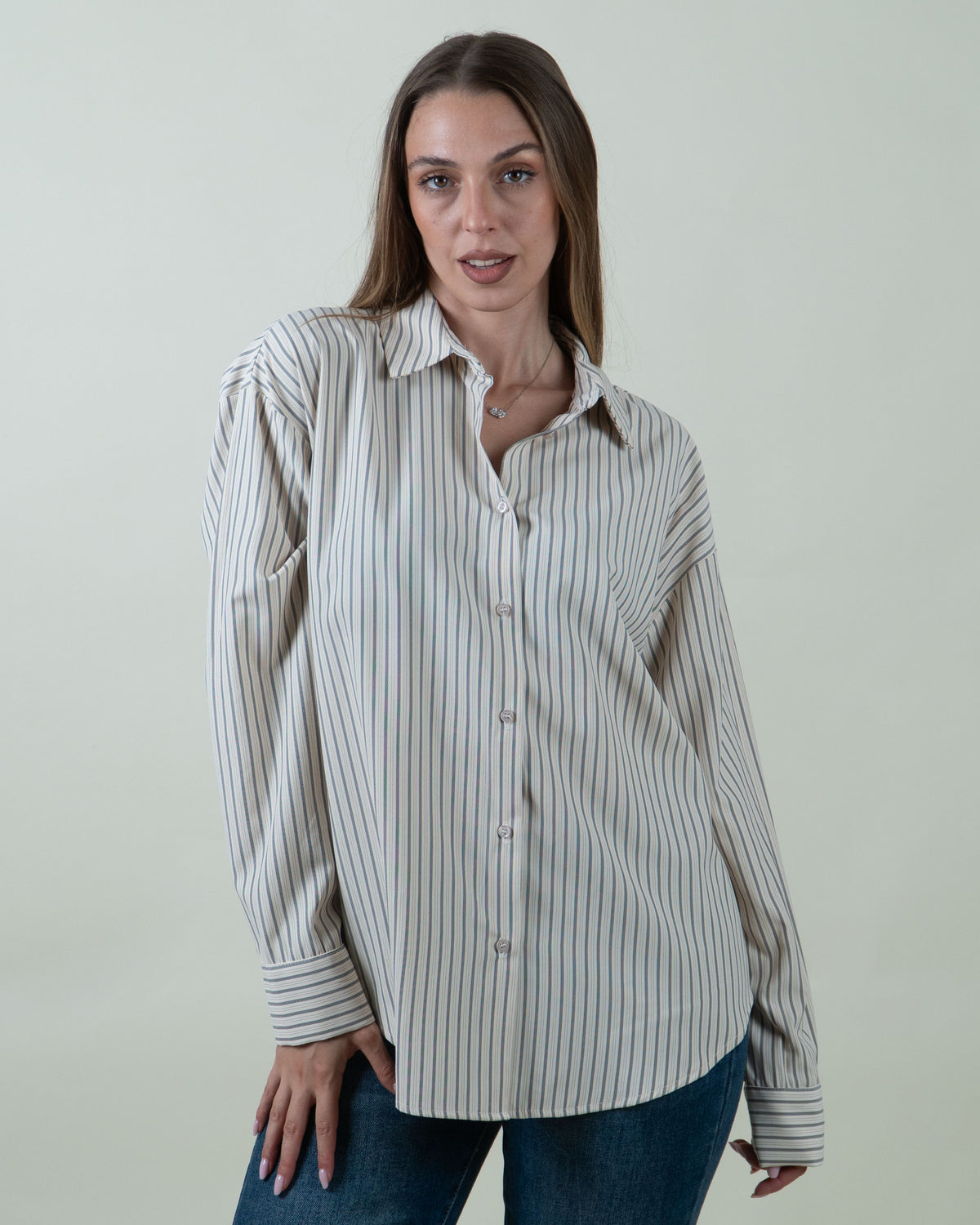 Camicia Oversize a Righe|Colore:Beige