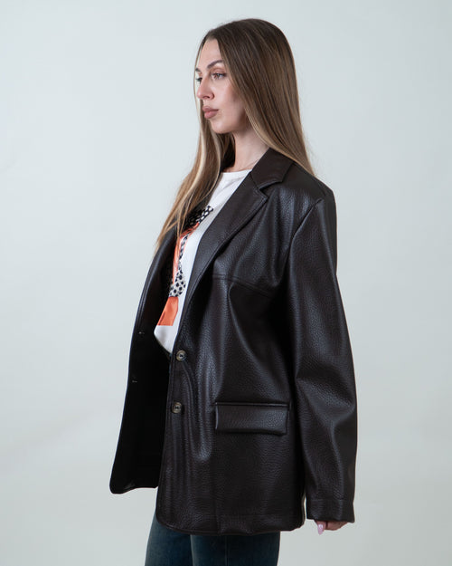 Blazer Oversize Effetto Pelle Testurizzata|Colore:Moro