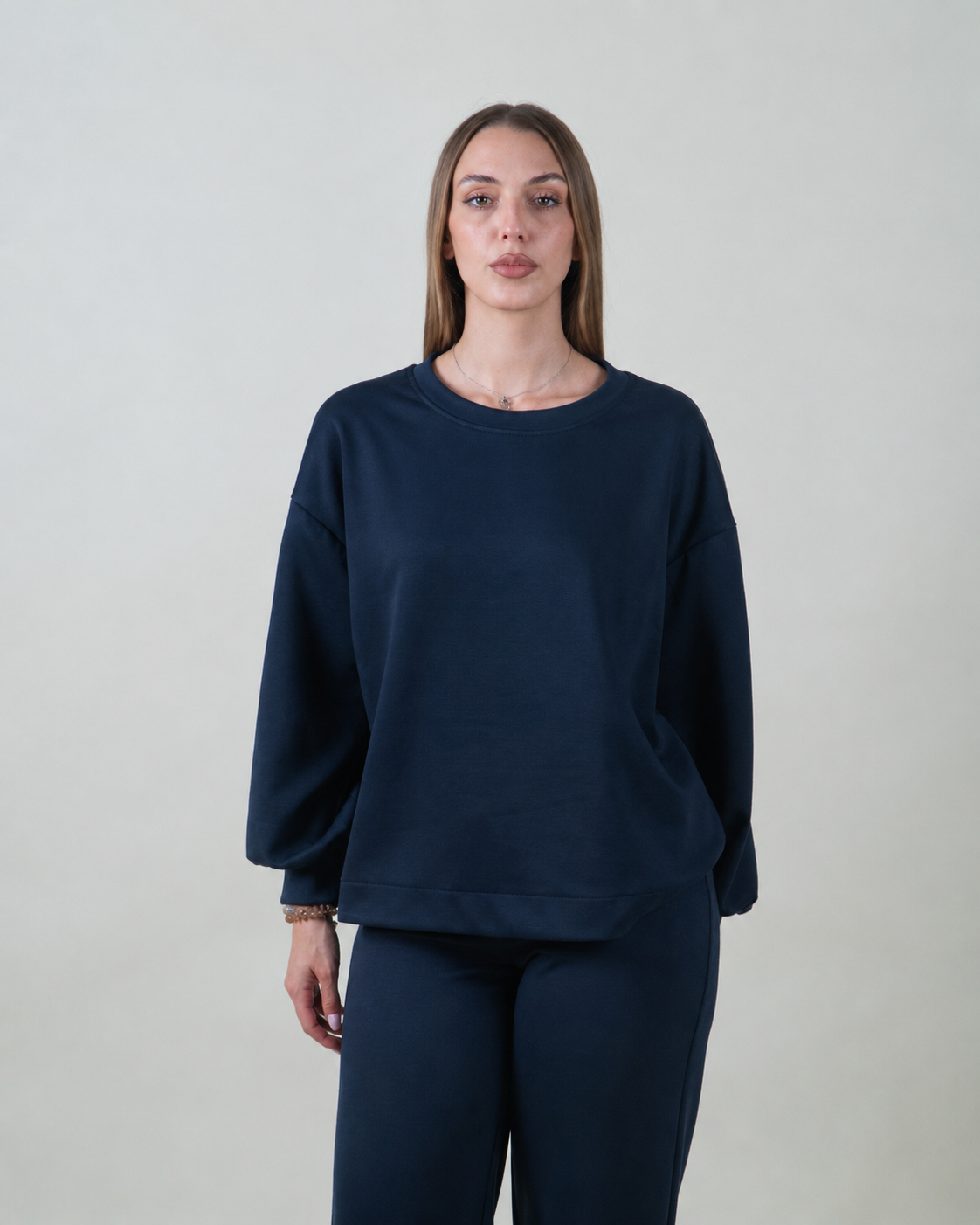 Felpa girocollo con maniche ampie|Colore:Blu