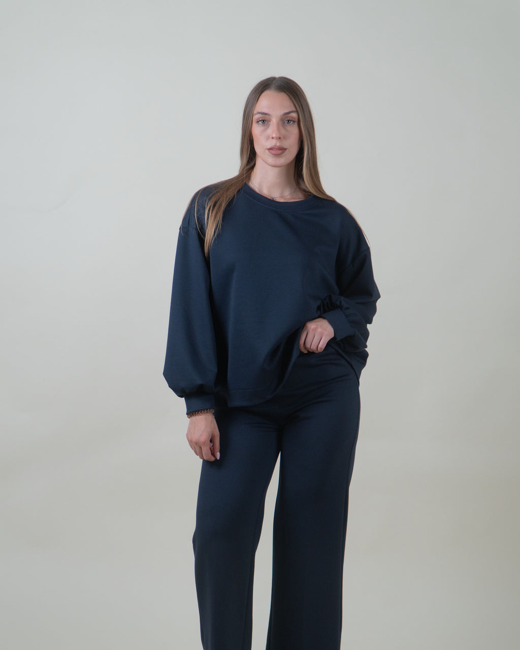 Felpa girocollo con maniche ampie|Colore:Blu