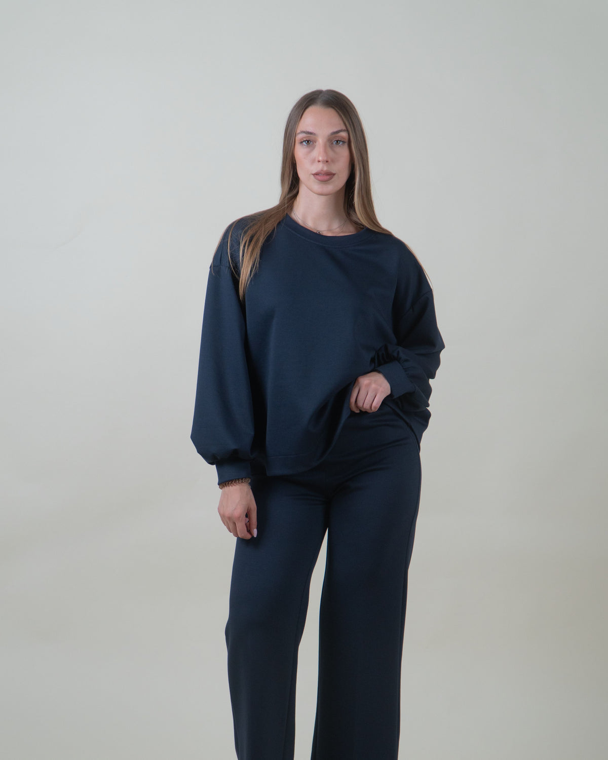 Felpa girocollo con maniche ampie|Colore:Blu