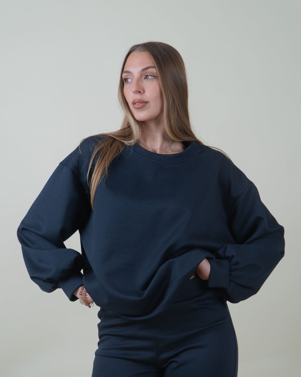 Felpa girocollo con maniche ampie|Colore:Blu