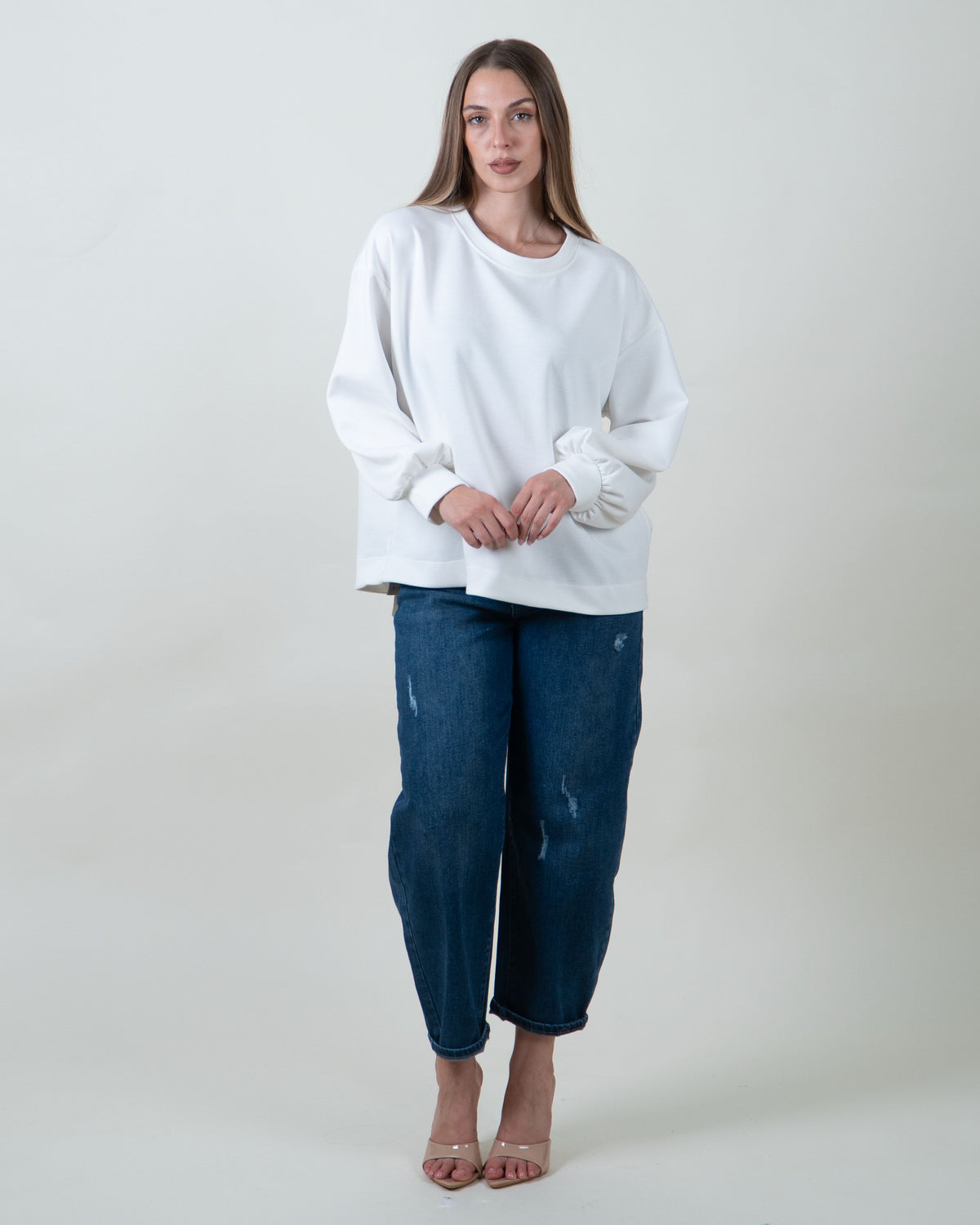 Felpa girocollo con maniche ampie|Colore:Panna