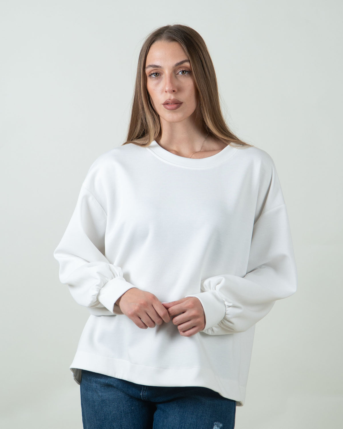 Felpa girocollo con maniche ampie|Colore:Panna