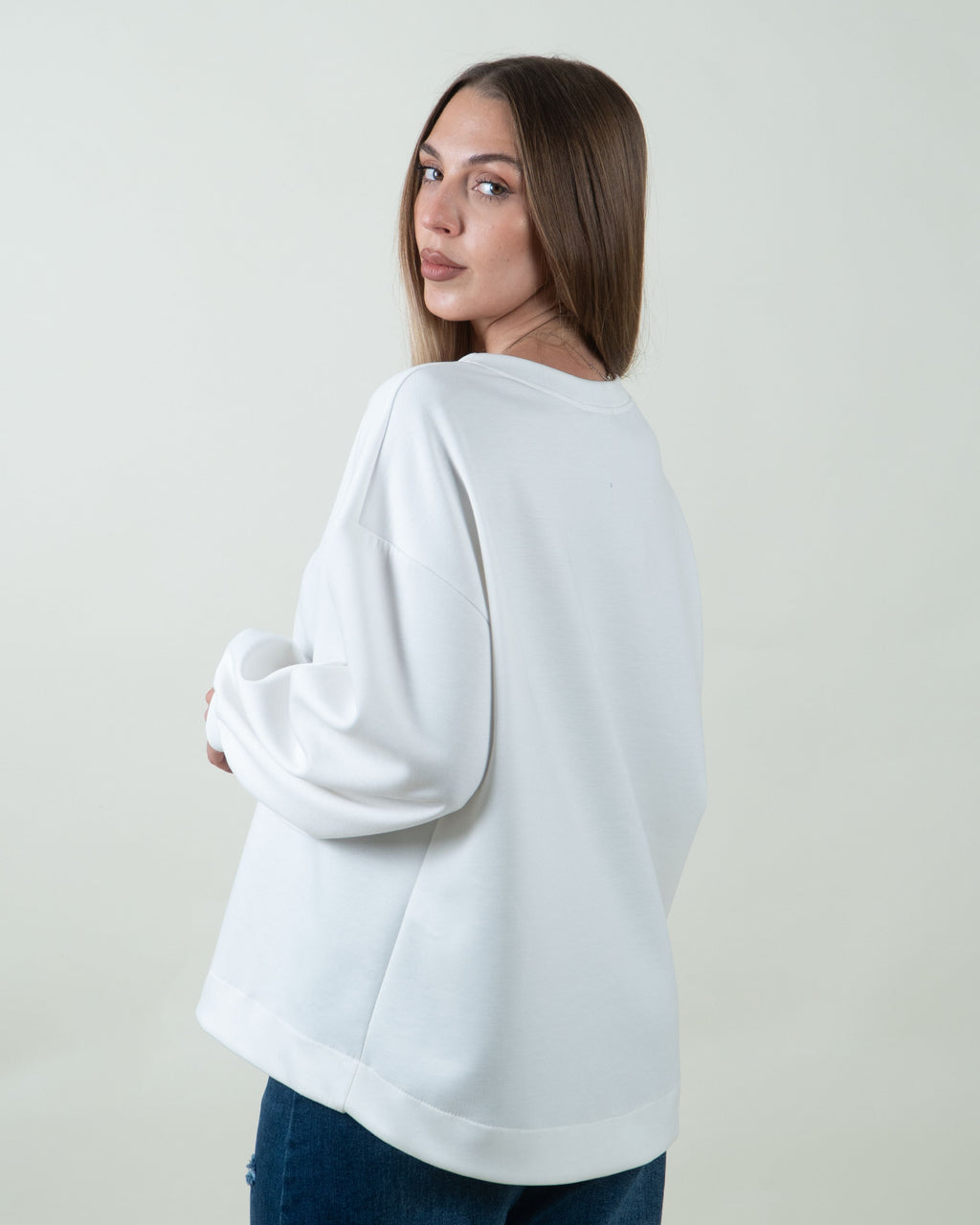 Felpa girocollo con maniche ampie|Colore:Panna