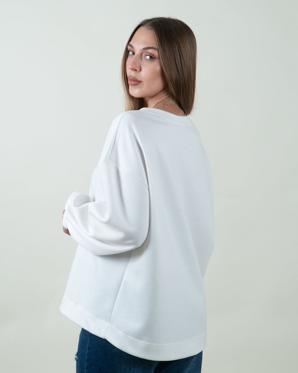 Felpa girocollo con maniche ampie|Colore:Panna