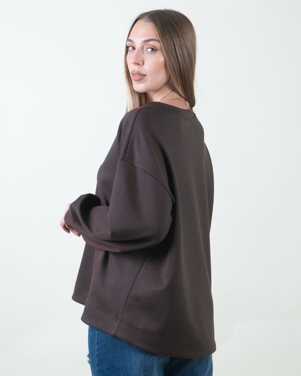 Felpa girocollo con maniche ampie|Colore:Moro