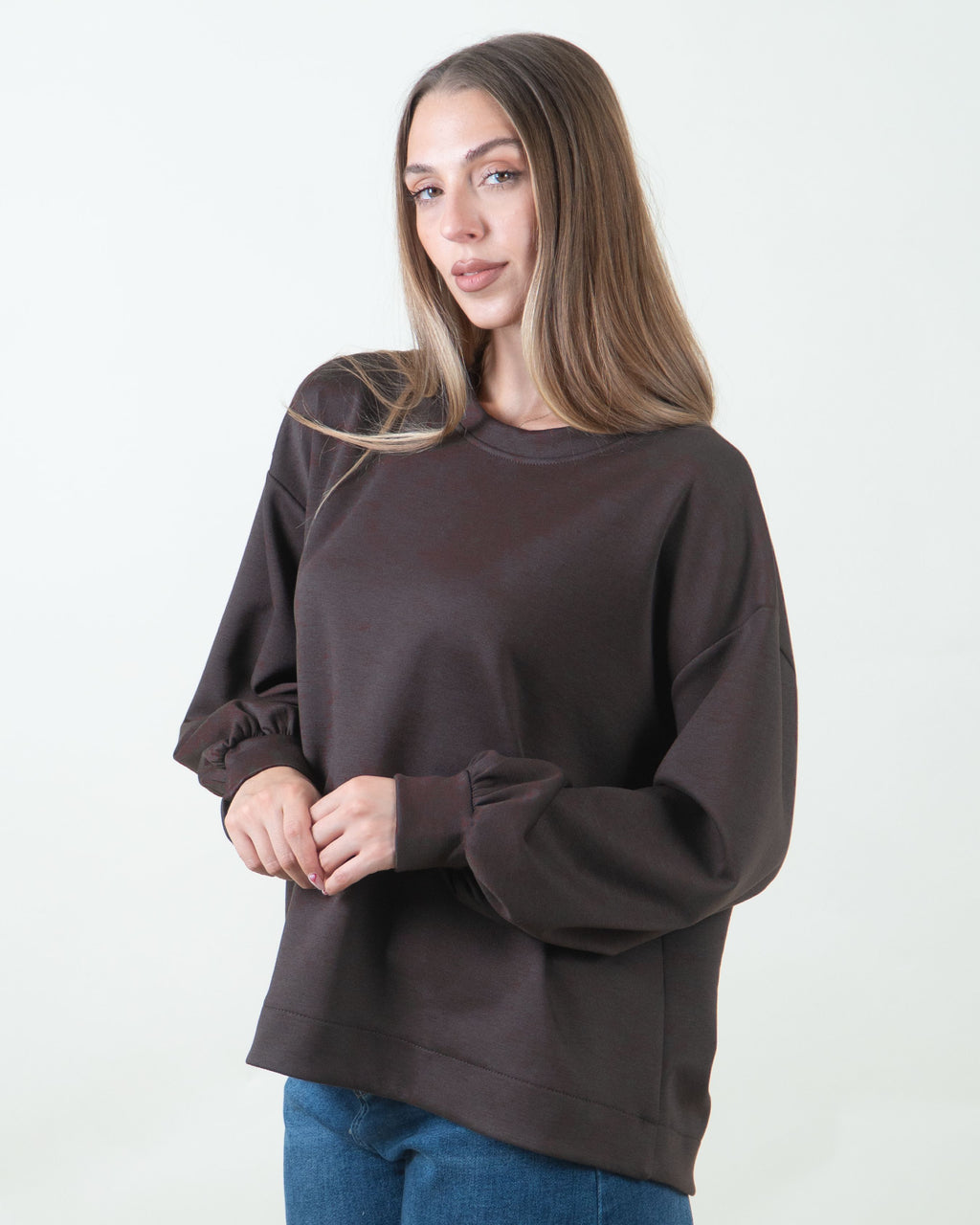 Felpa girocollo con maniche ampie|Colore:Moro