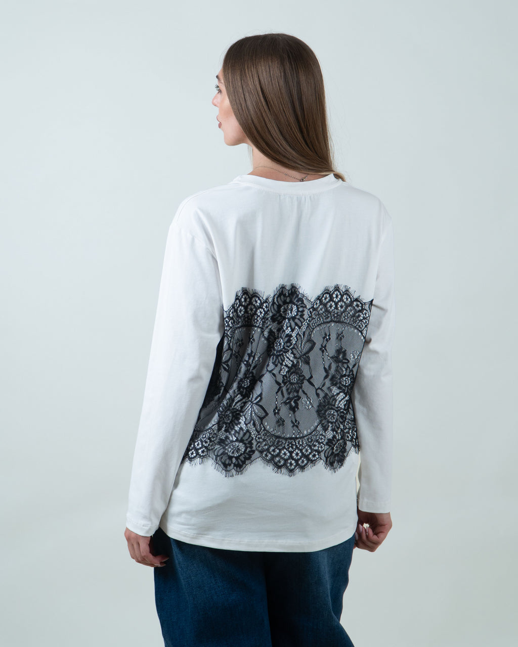 Maglia con inserto in pizzo|Colore:Panna
