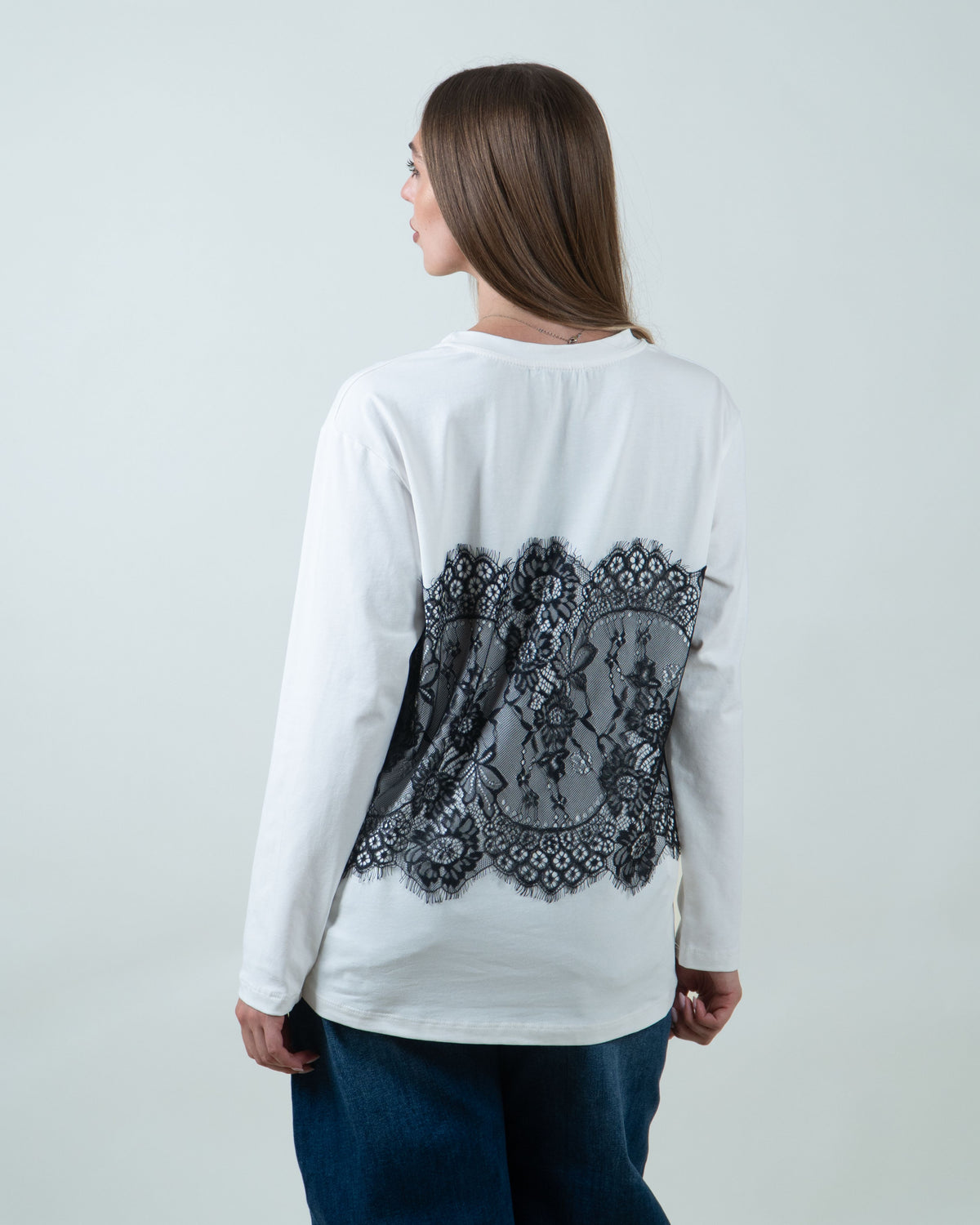 Maglia con inserto in pizzo|Colore:Panna