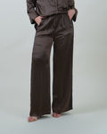 Pantaloni palazzo moro satinati con inserto in piz|Colore:Moro
