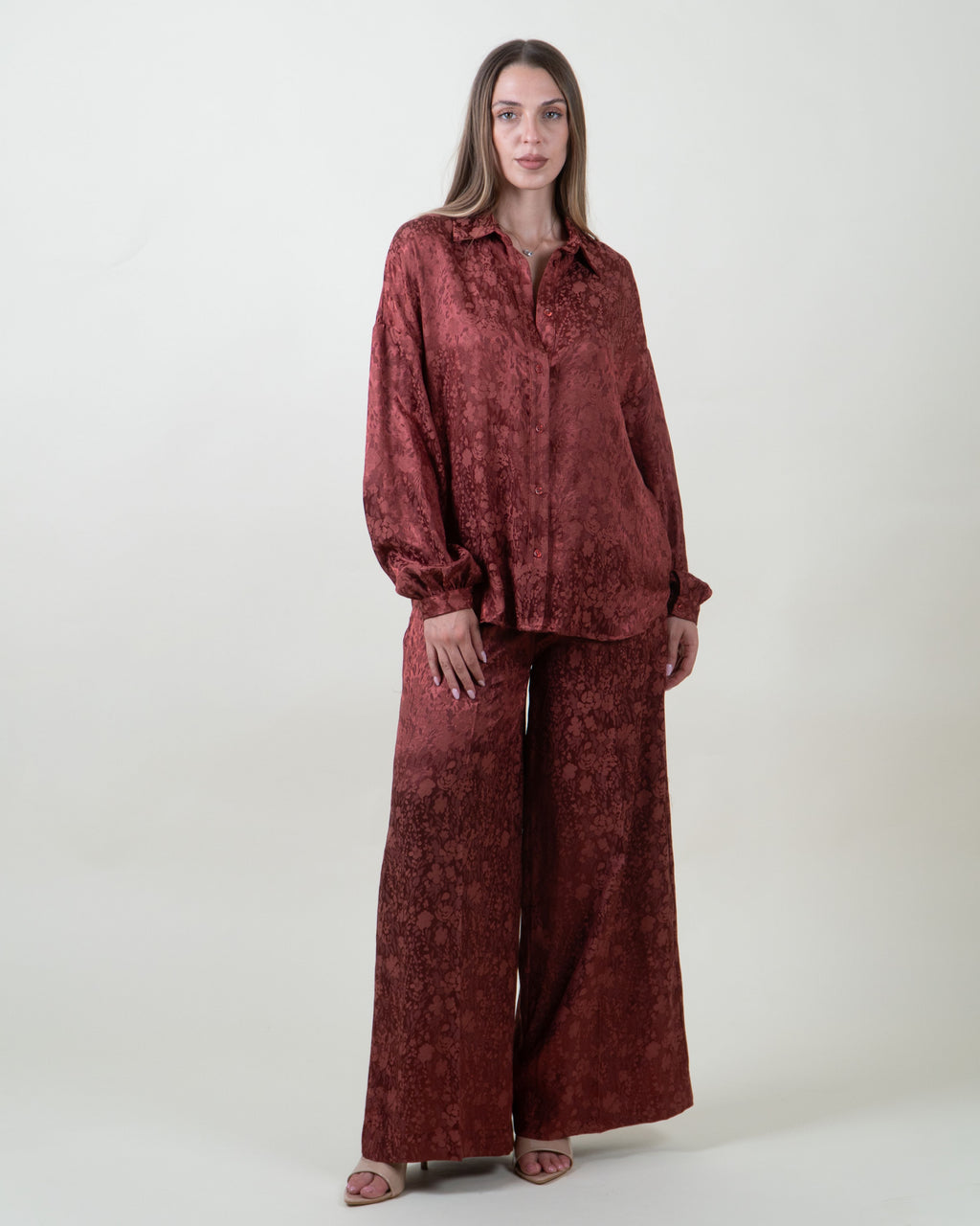 Camicia bordeaux satinata in jacquard|Colore:Bordeaux