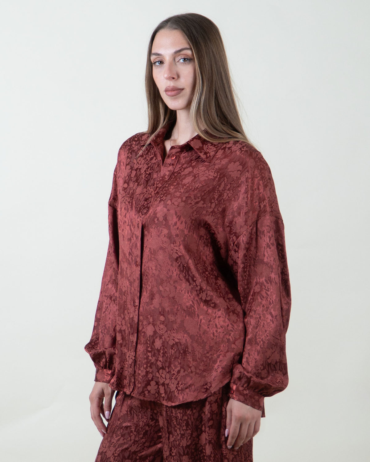 Camicia bordeaux satinata in jacquard|Colore:Bordeaux