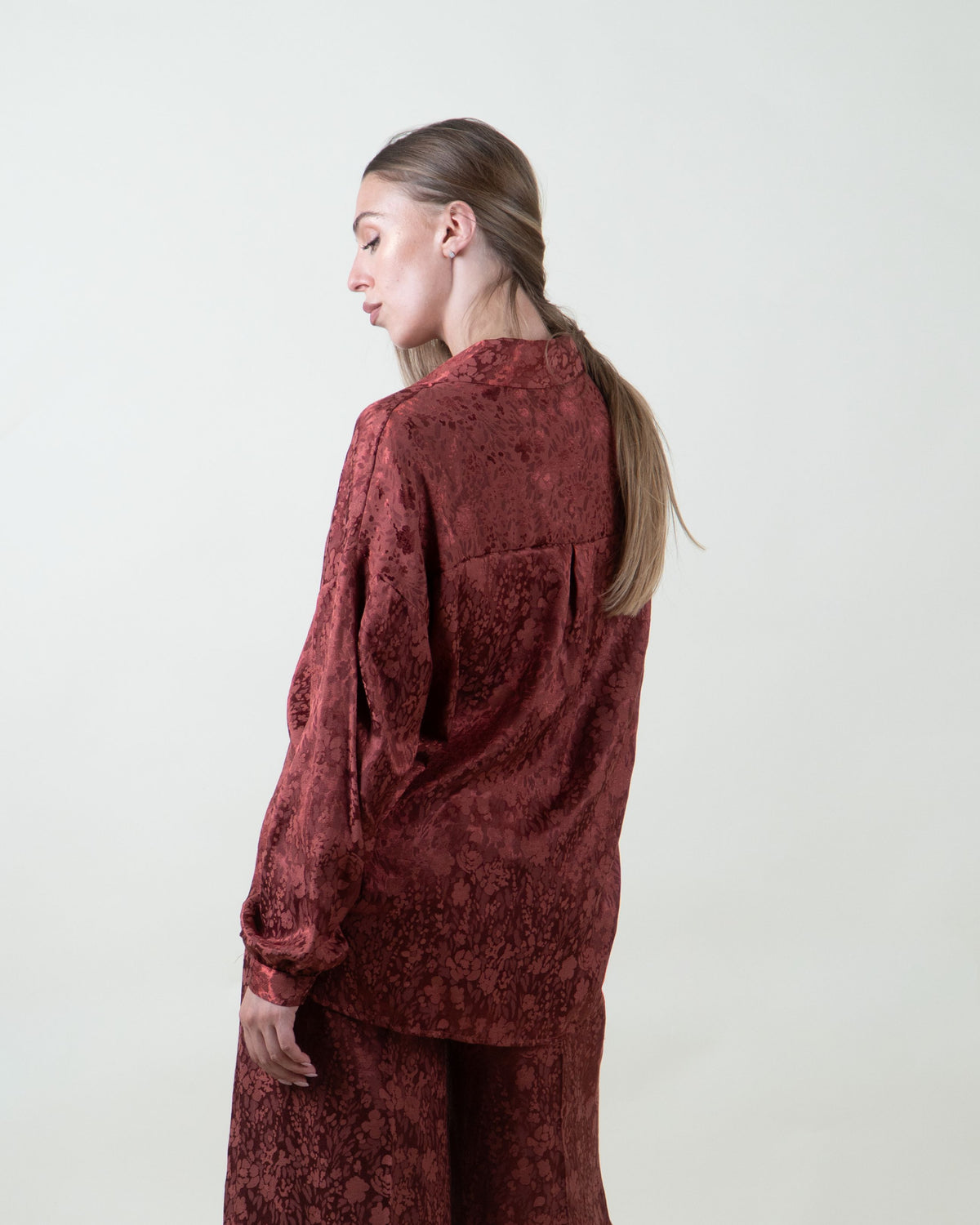 Camicia bordeaux satinata in jacquard|Colore:Bordeaux