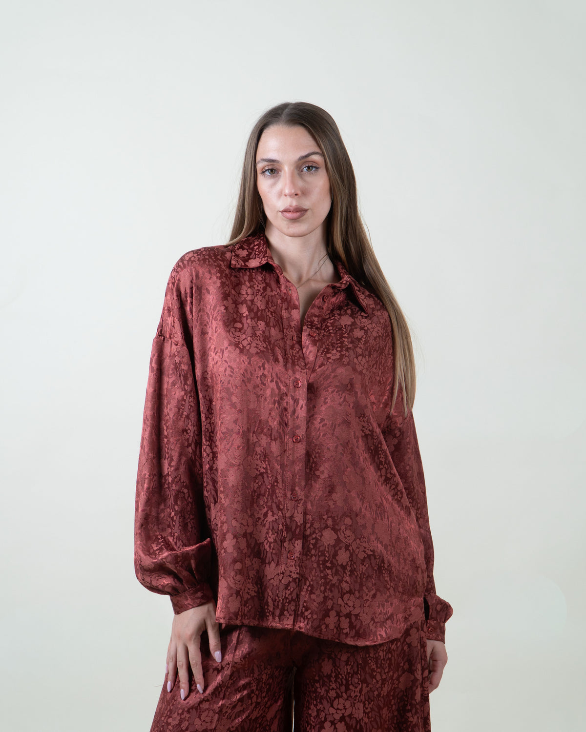 Camicia bordeaux satinata in jacquard|Colore:Bordeaux