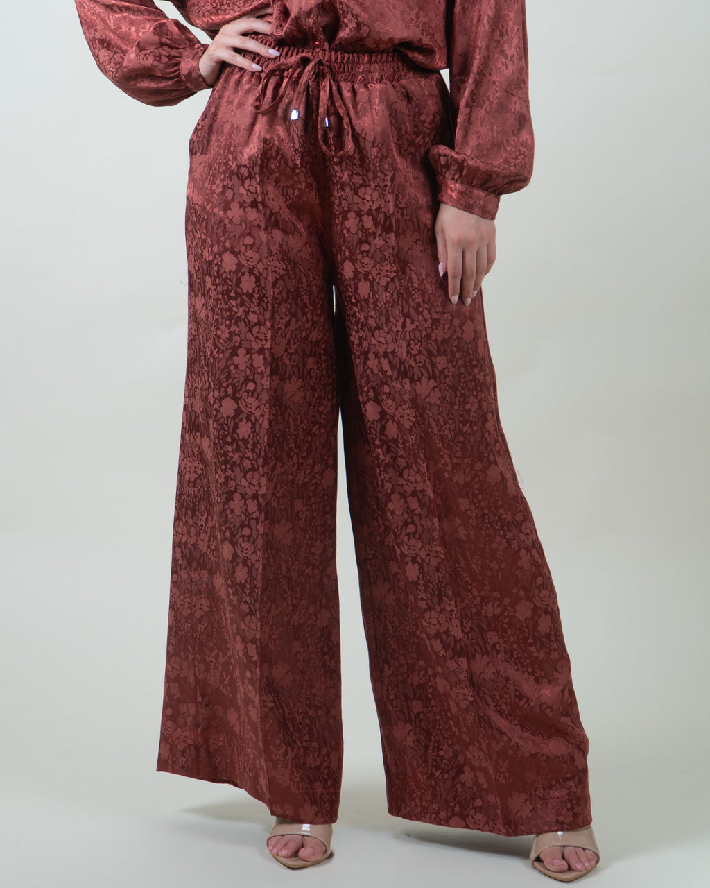 Pantaloni bordeaux satinati in jacquard|Colore:Bordeaux