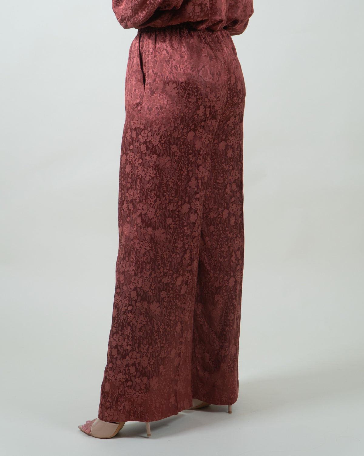 Pantaloni bordeaux satinati in jacquard|Colore:Bordeaux