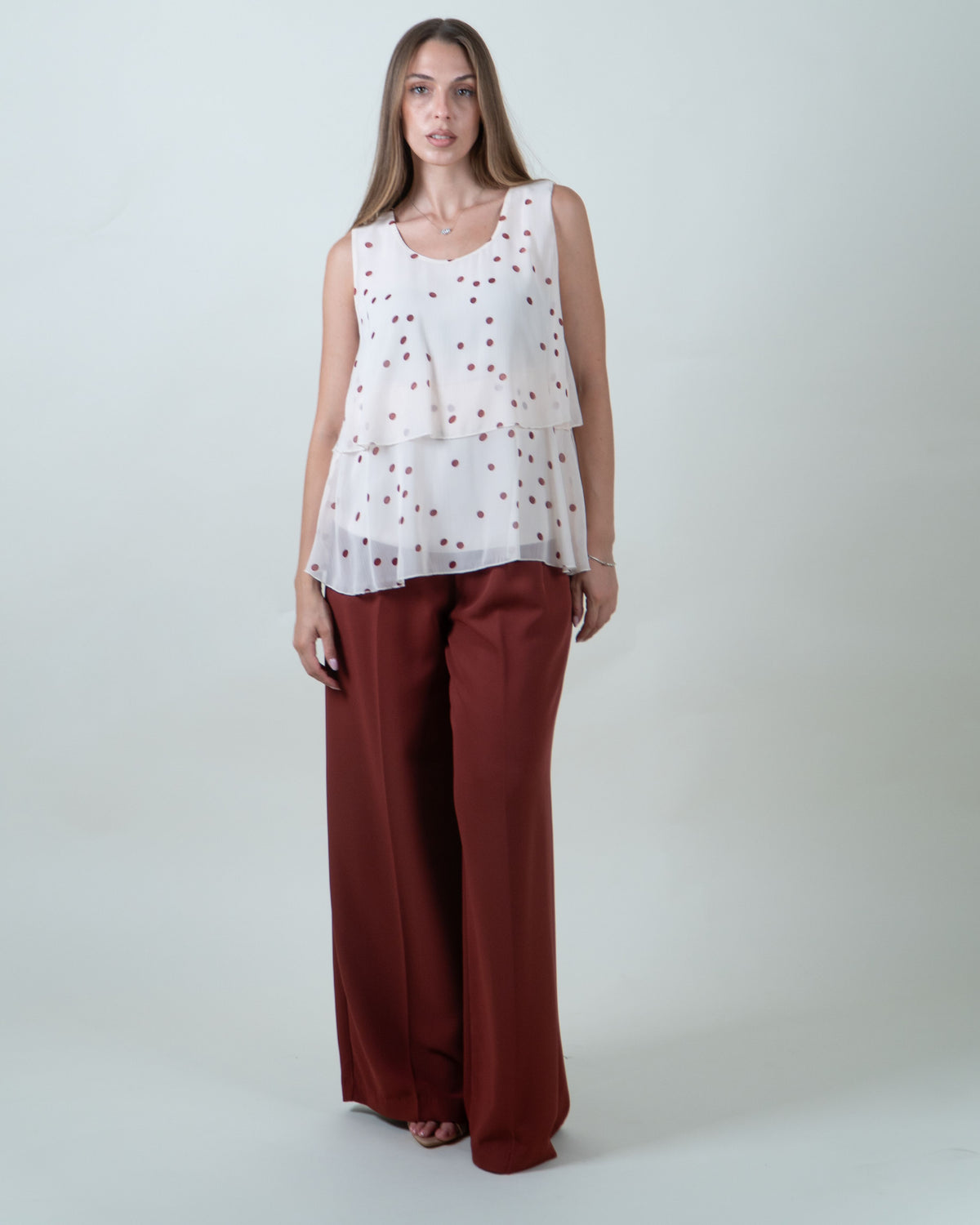 Pantaloni palazzo in cady tegola|Colore:Tegola 4