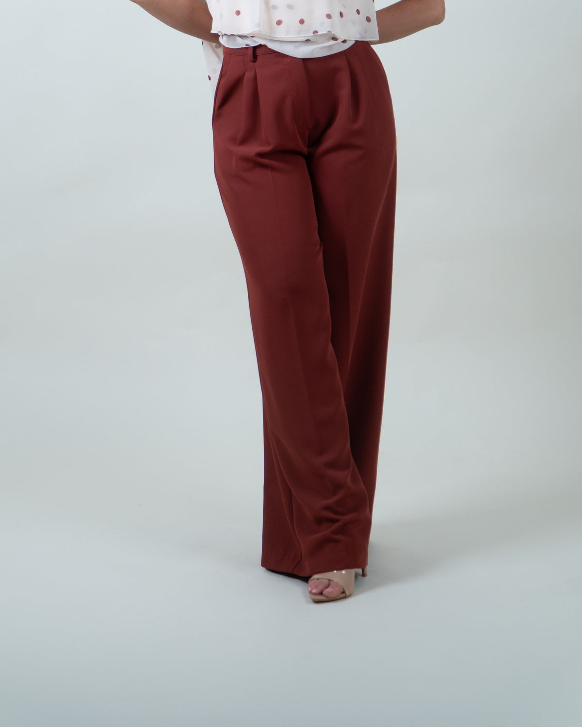 Pantaloni palazzo in cady tegola|Colore:Tegola 4