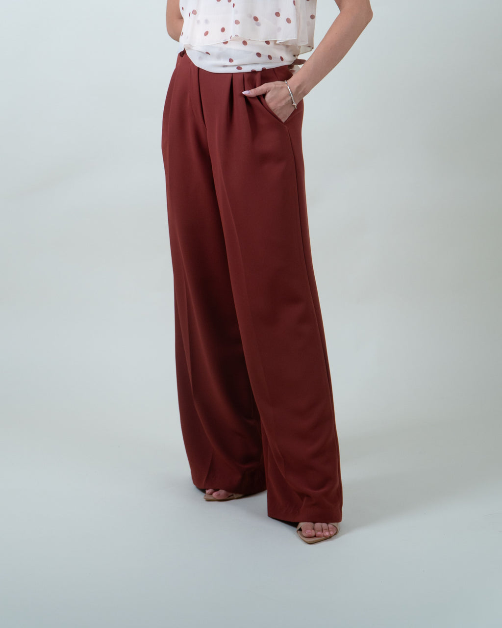 Pantaloni palazzo in cady tegola|Colore:Tegola 4