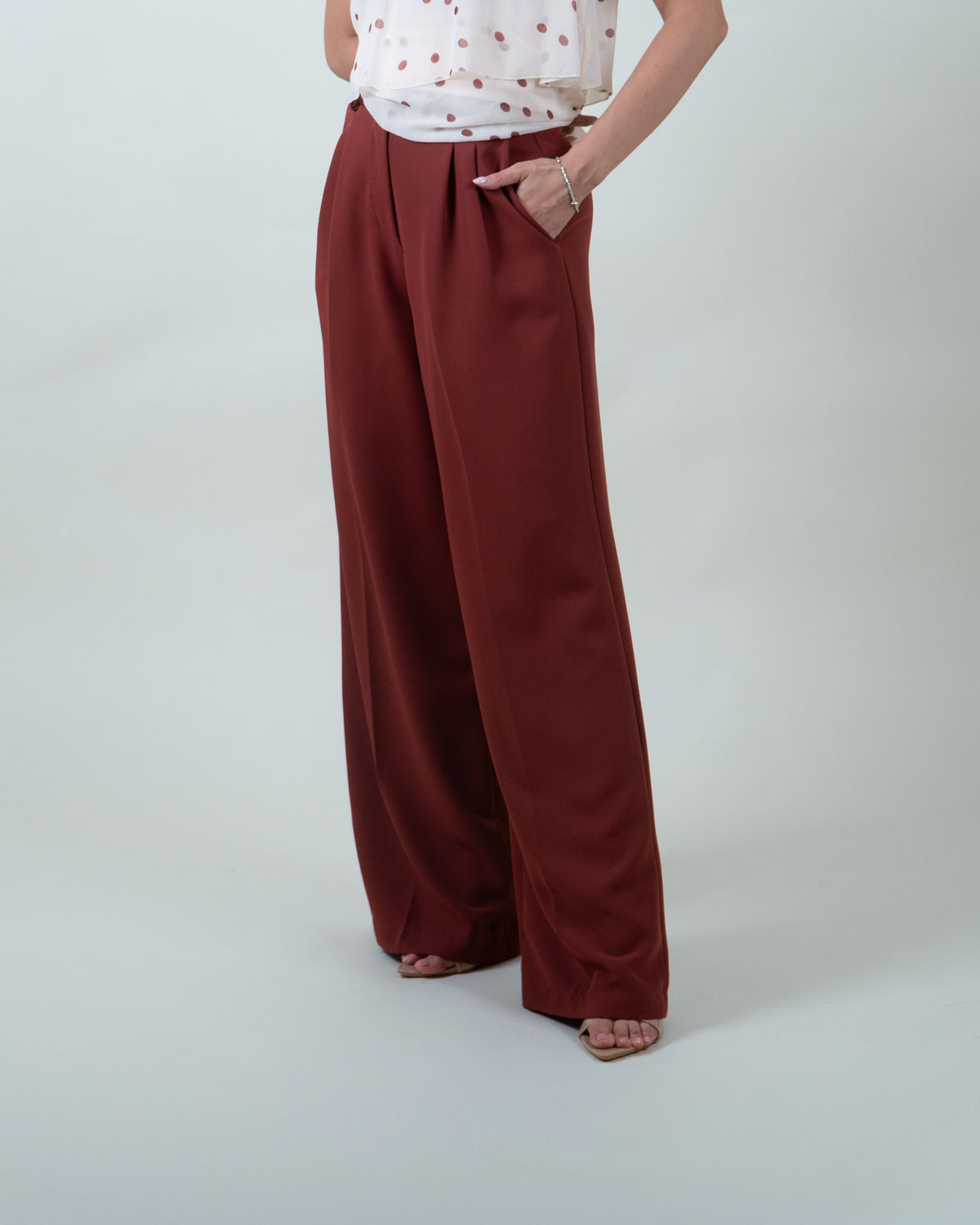 Pantaloni palazzo in cady tegola|Colore:Tegola 4