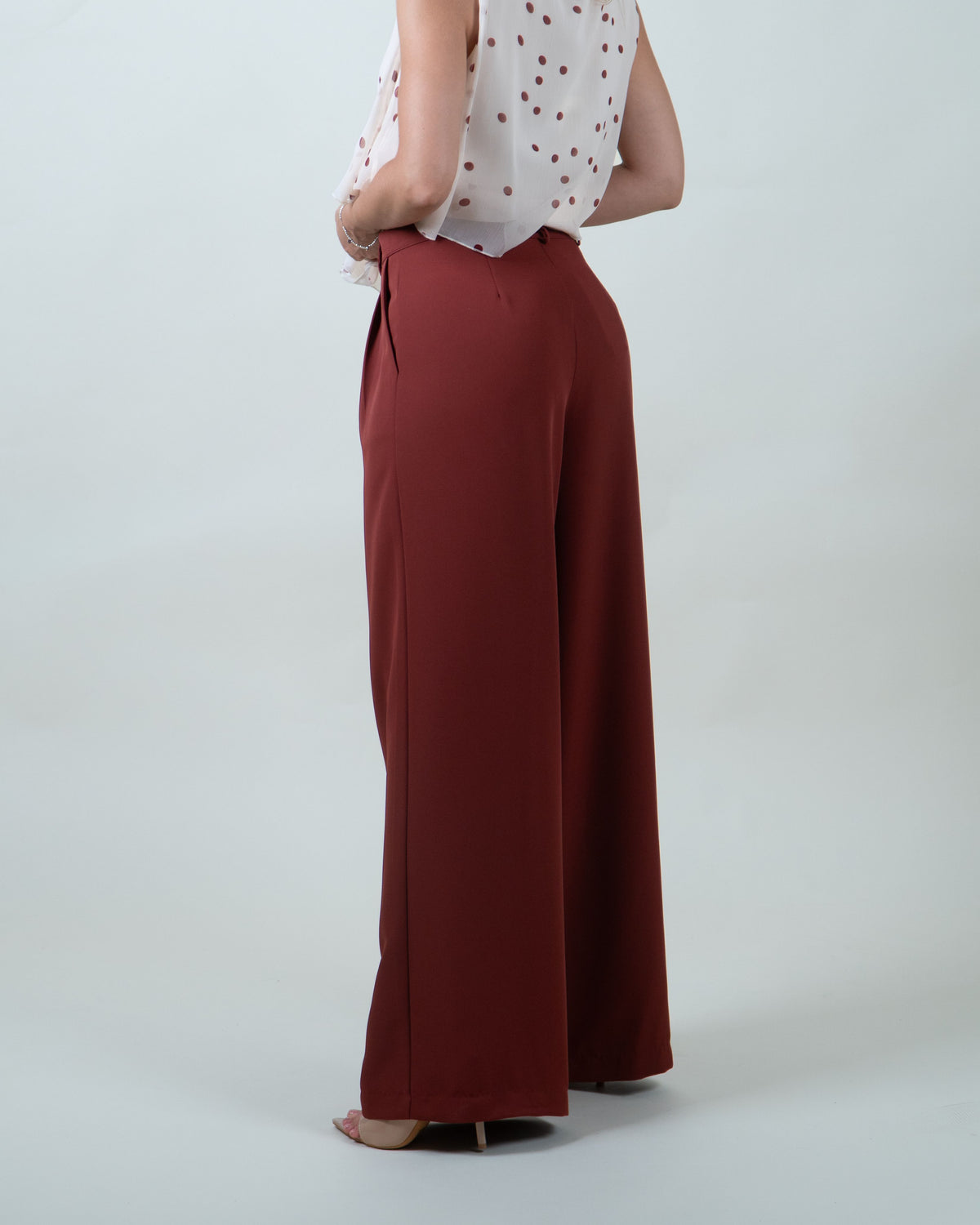 Pantaloni palazzo in cady tegola|Colore:Tegola 4