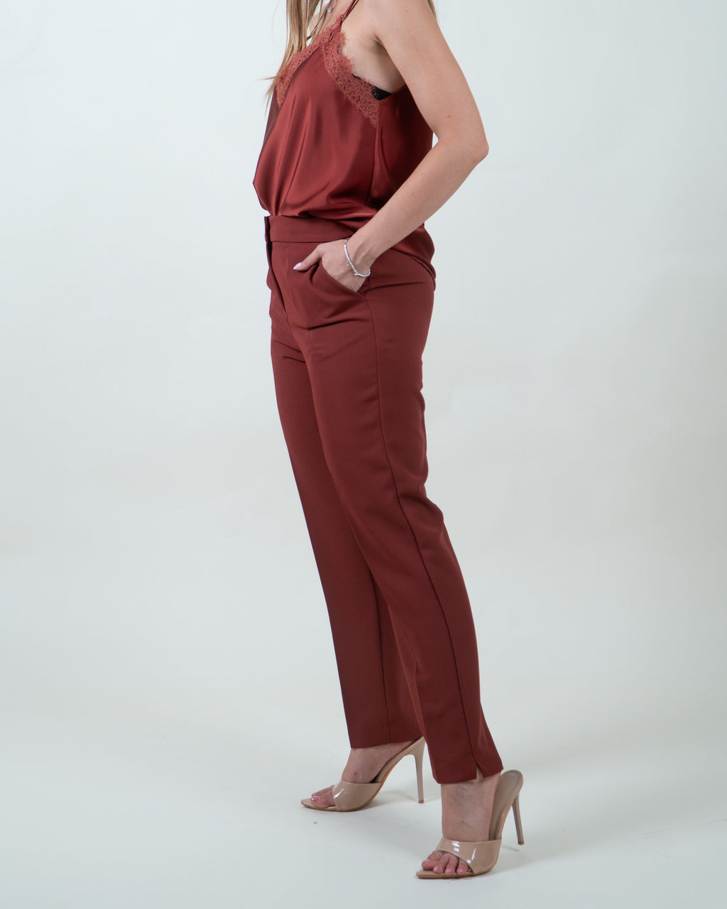 Pantaloni dritti in cady tegola|Colore:Tegola 4