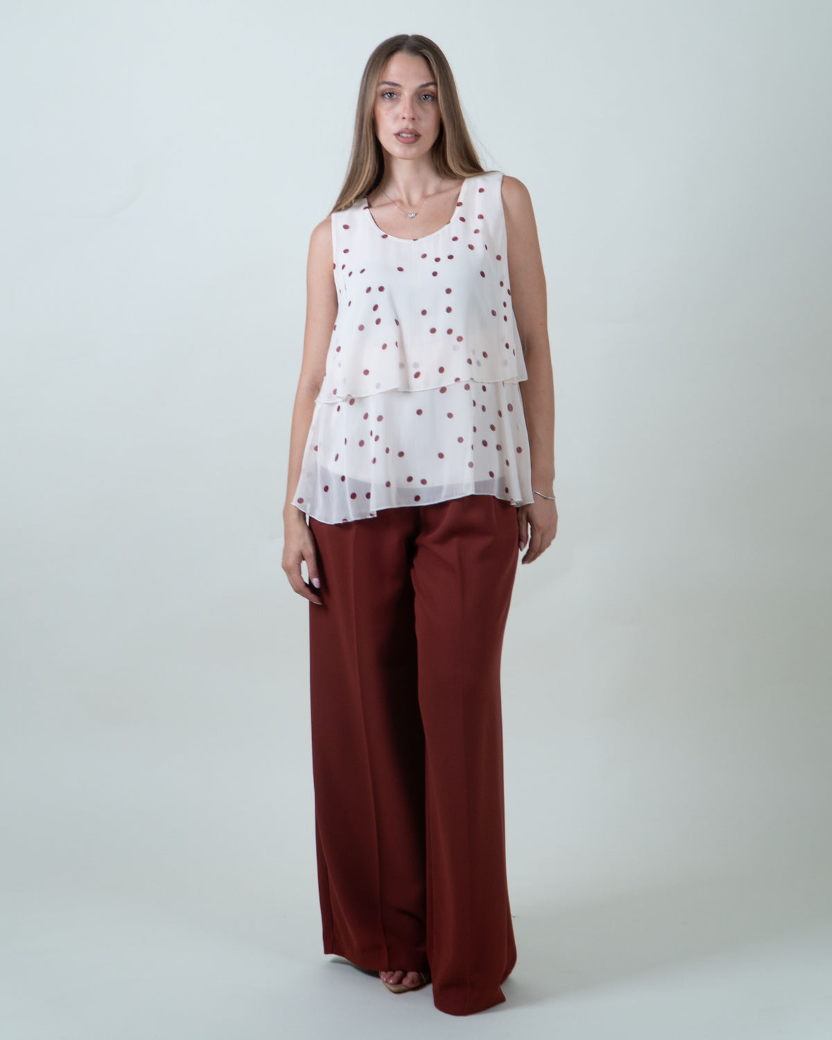 Top a balze con pois tegola|Colore:Tegola 3