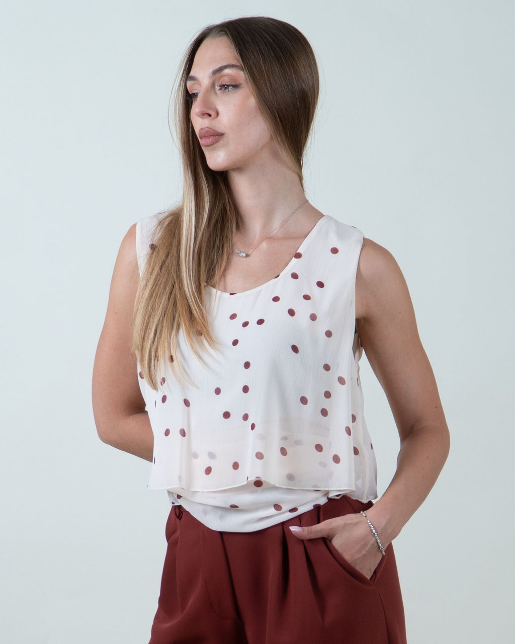 Top a balze con pois tegola|Colore:Tegola 3