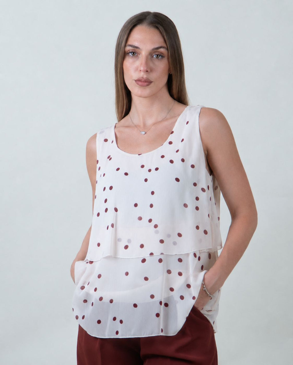 Top a balze con pois tegola|Colore:Tegola 3