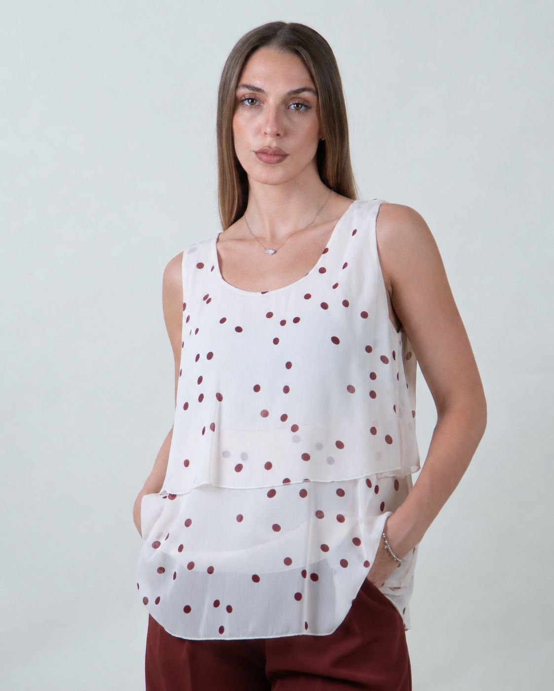 Top a balze con pois tegola|Colore:Tegola 3