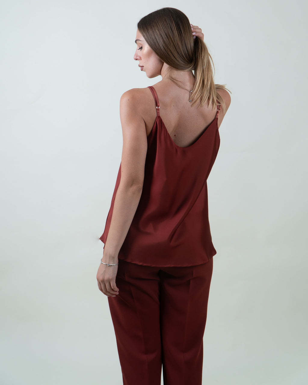 Top lingerie satinato con pizzo|Colore:Mattone
