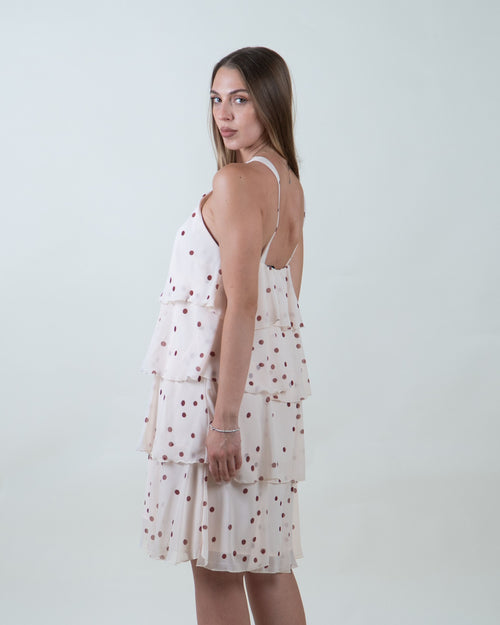 Abito midi a balze con stampa pois|Colore:Tegola 3