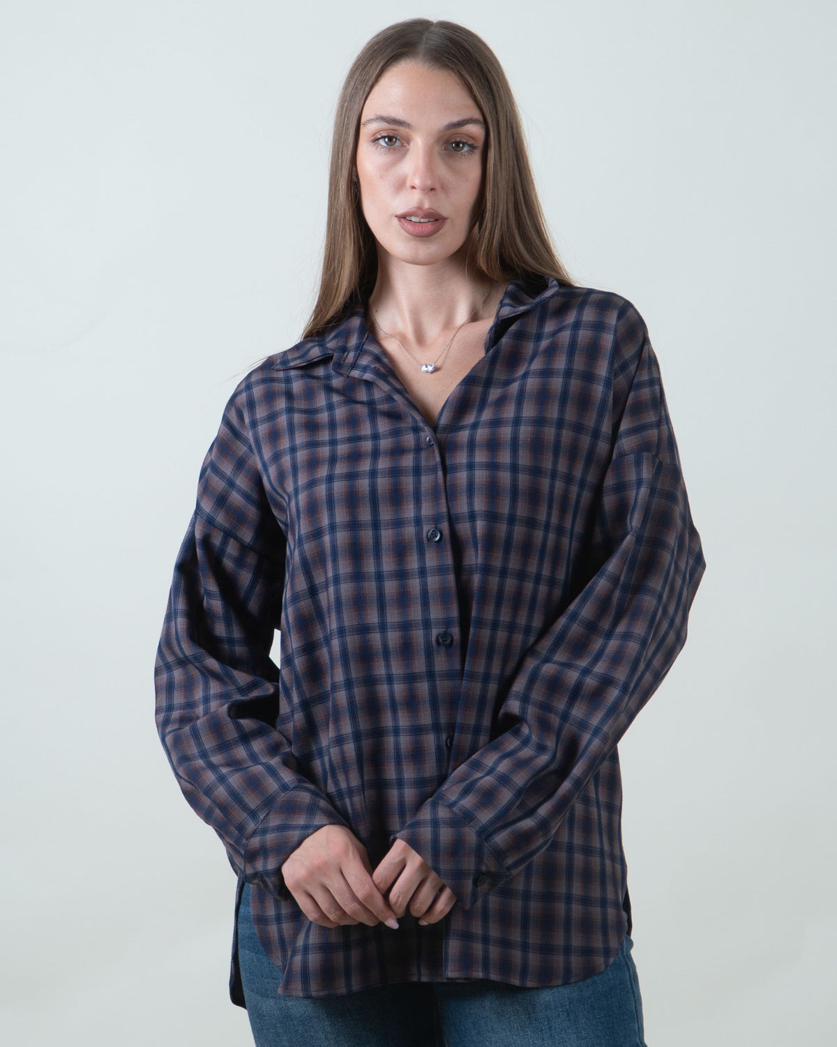 Camicia oversize a quadri blu e marrone|Colore:Blu