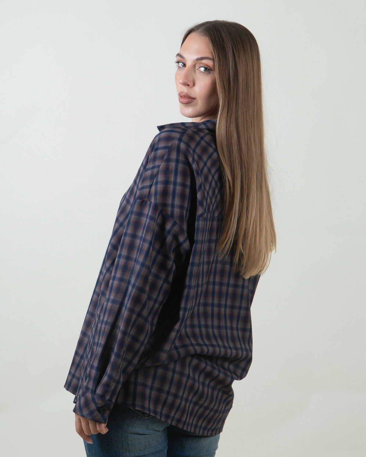 Camicia oversize a quadri blu e marrone|Colore:Blu