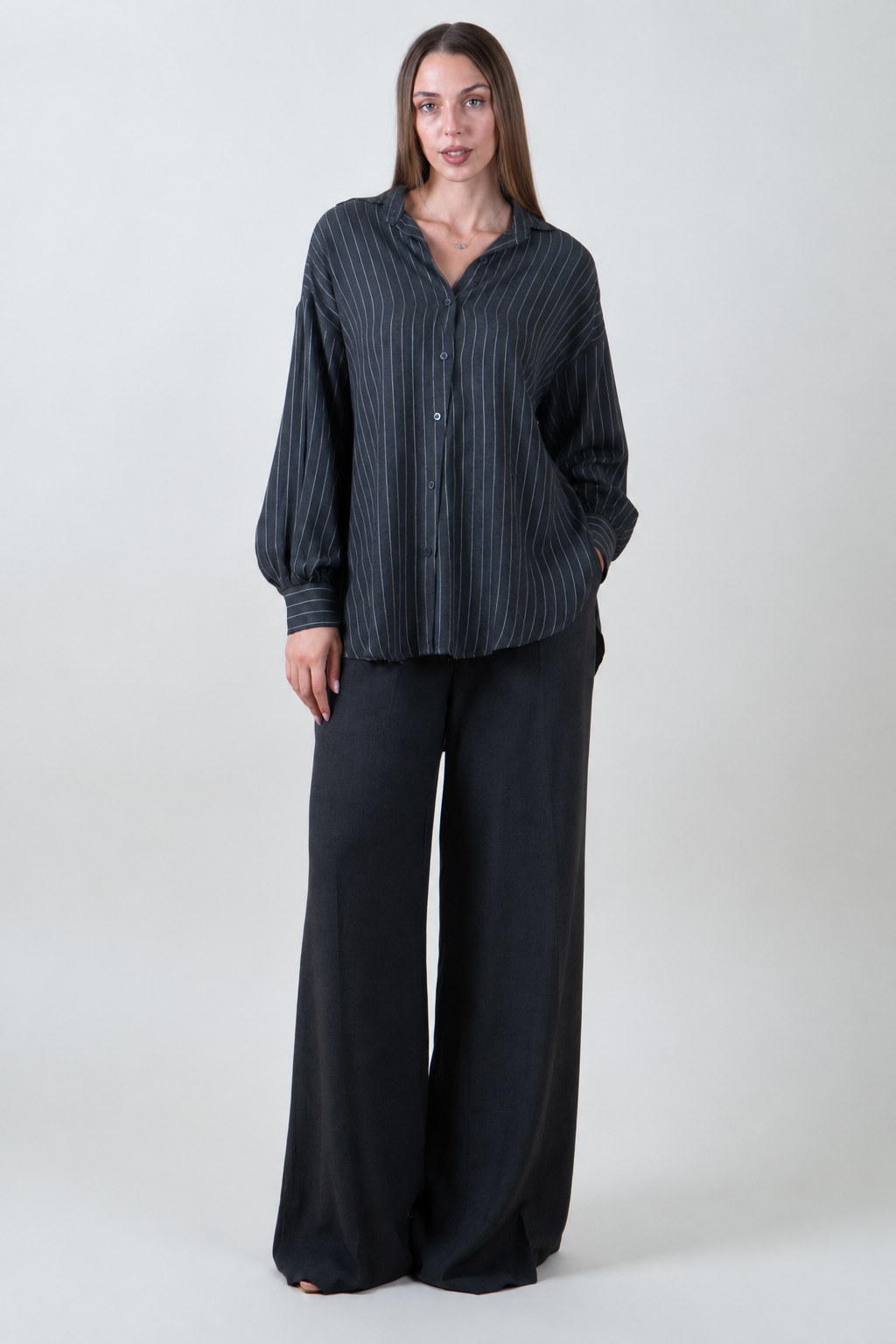 Camicia gessata oversize|Colore:Grigio