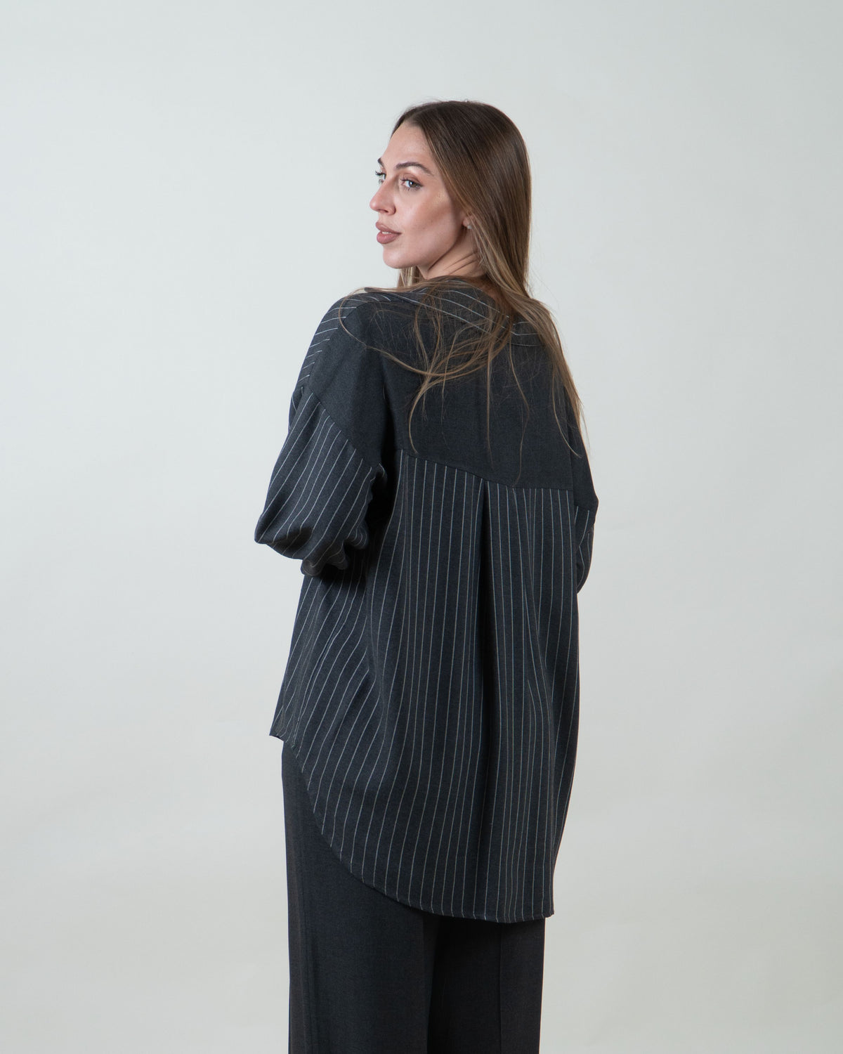 Camicia gessata oversize|Colore:Grigio