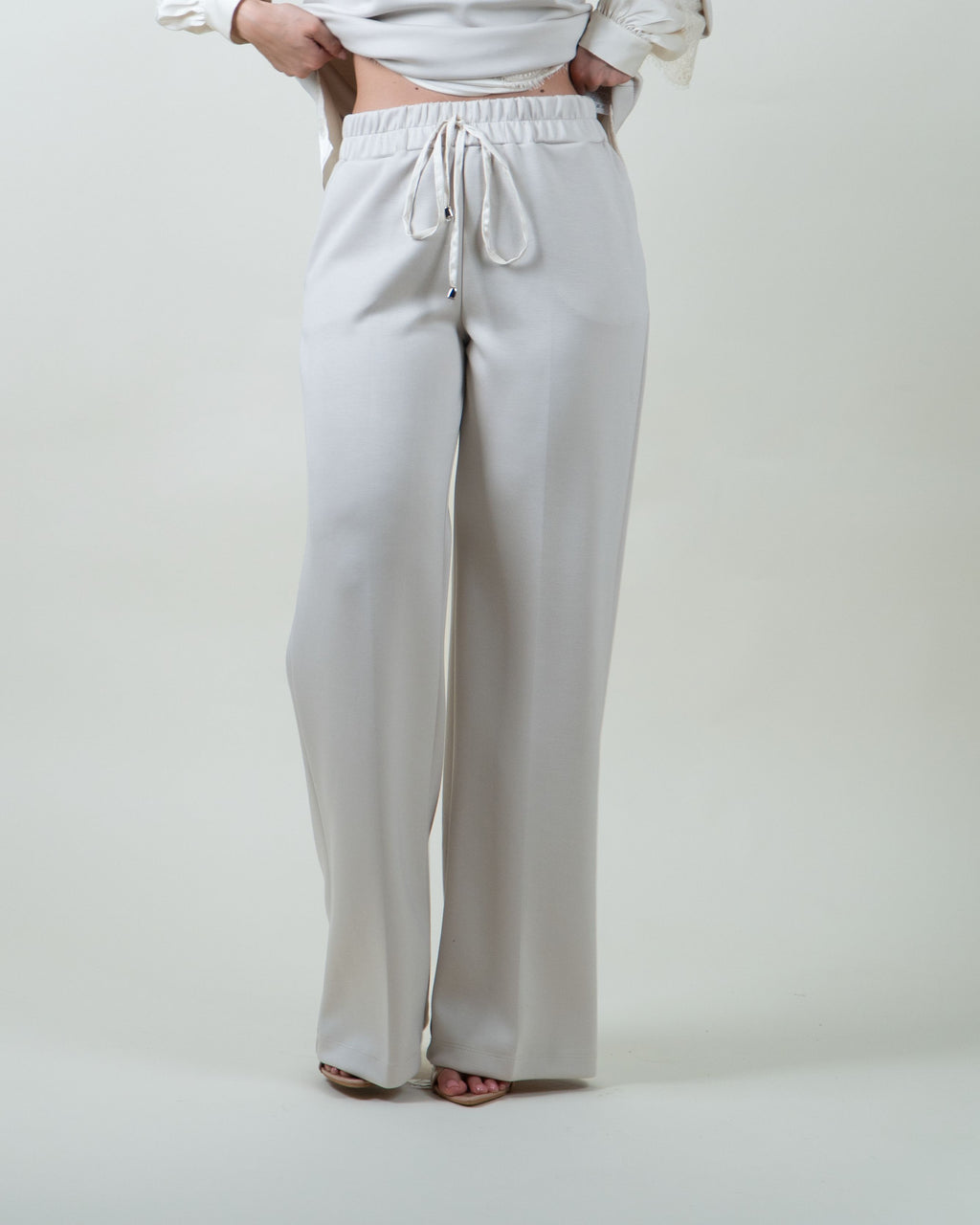 Pantaloni palazzo panna in felpa|Colore:Burro