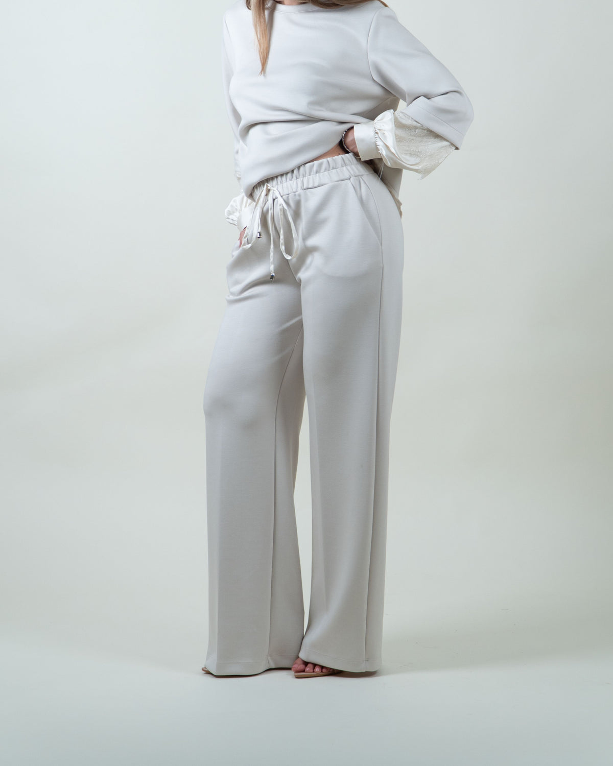 Pantaloni palazzo panna in felpa|Colore:Burro