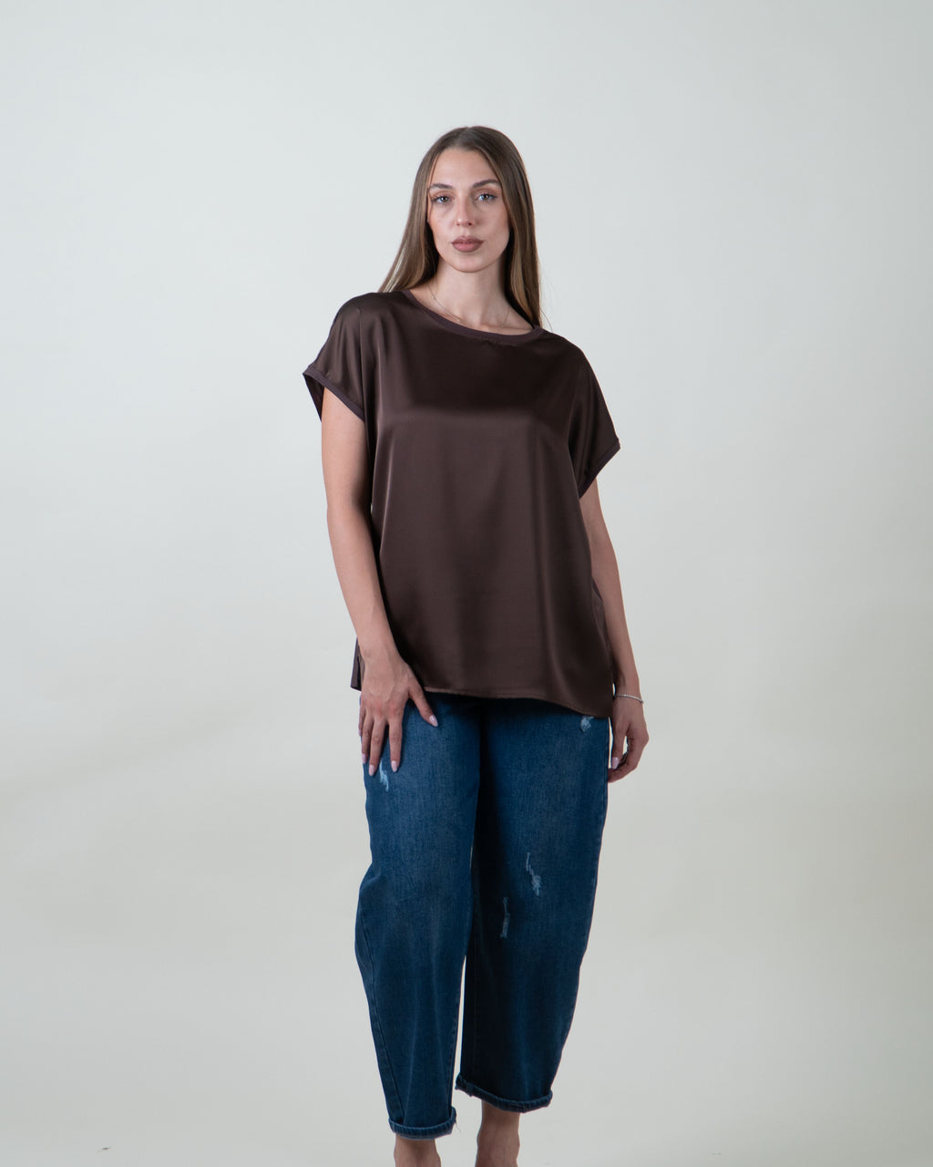 Maglia bimaterica a maniche corte|Colore:Moro