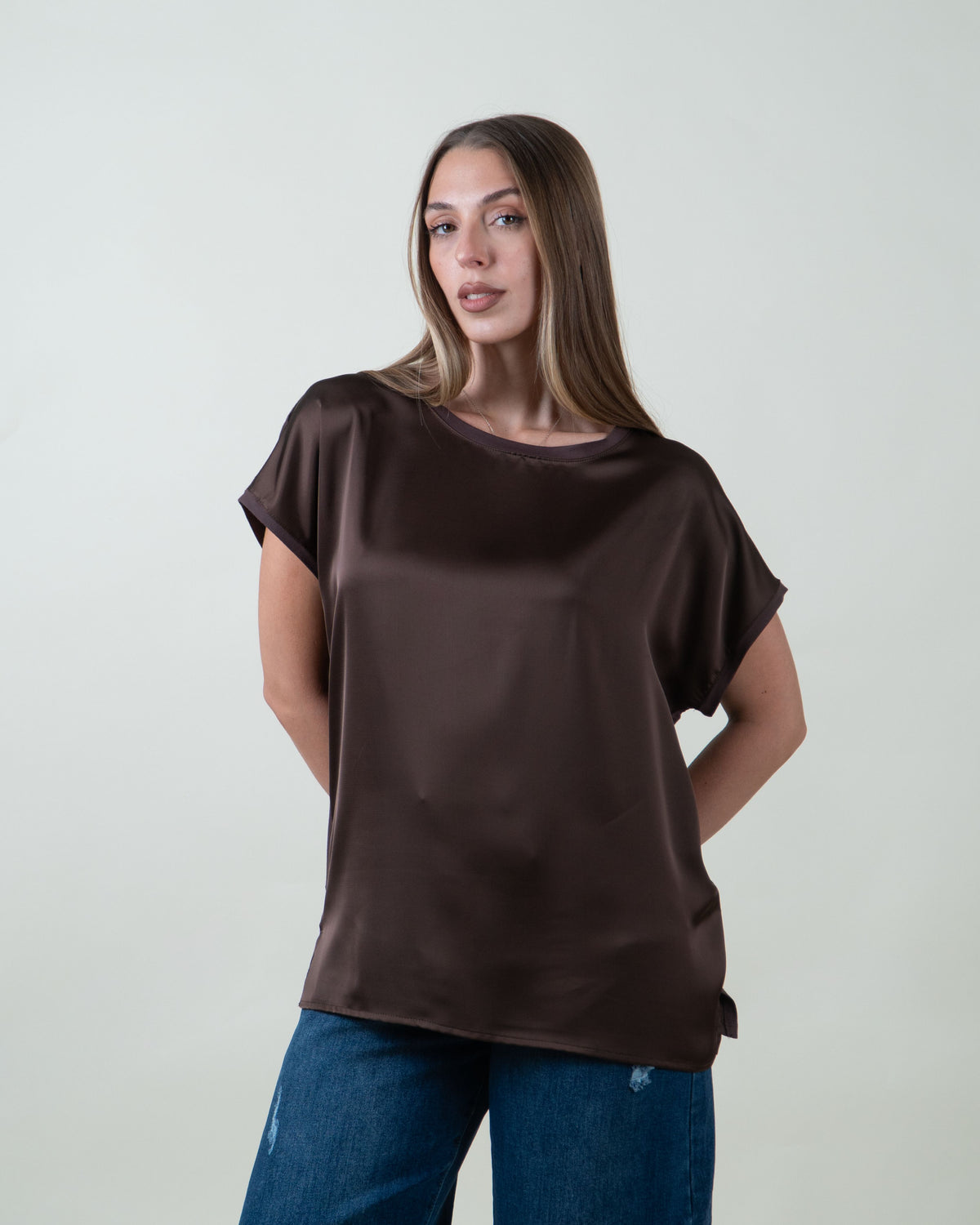 Maglia bimaterica a maniche corte|Colore:Moro