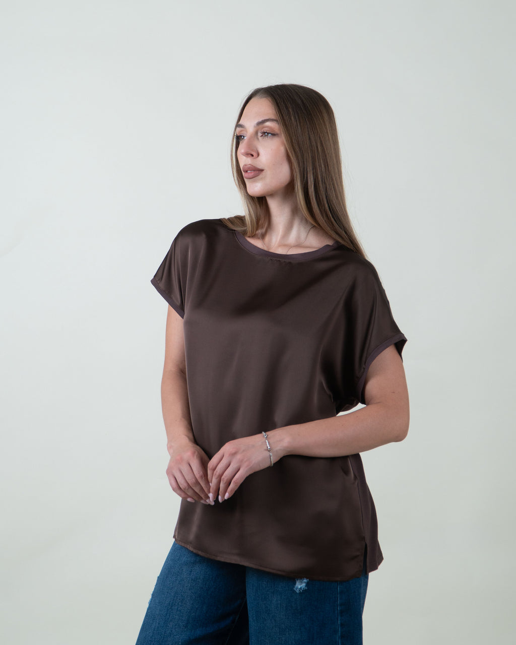 Maglia bimaterica a maniche corte|Colore:Moro