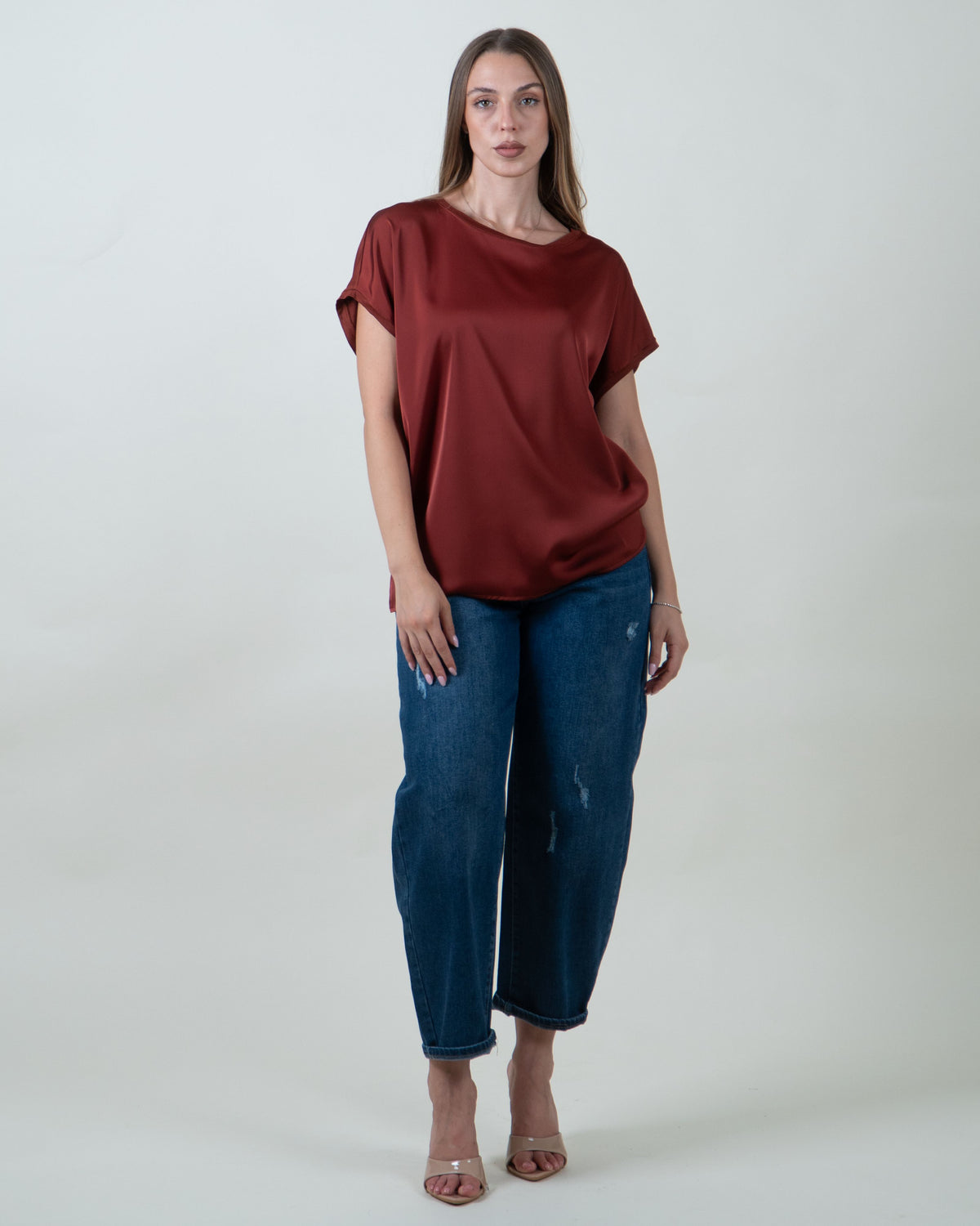 Maglia bimaterica a maniche corte|Colore:Mattone
