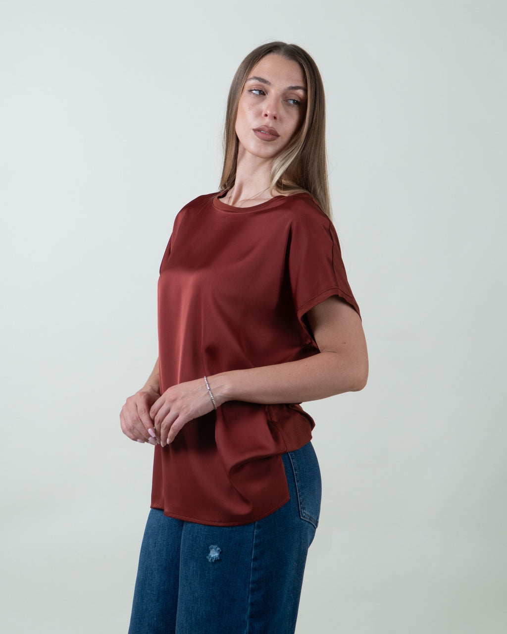 Maglia bimaterica a maniche corte|Colore:Mattone