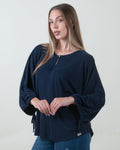 Maglia con apertura a goccia e maniche ampie|Colore:Blu