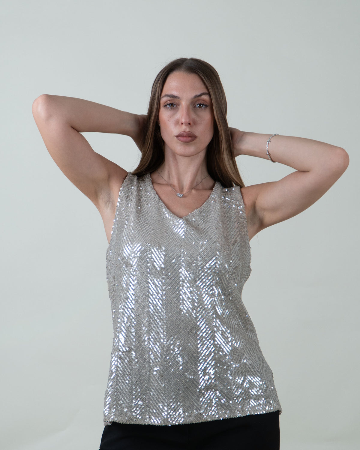 Top con paillettes|Colore:Beige