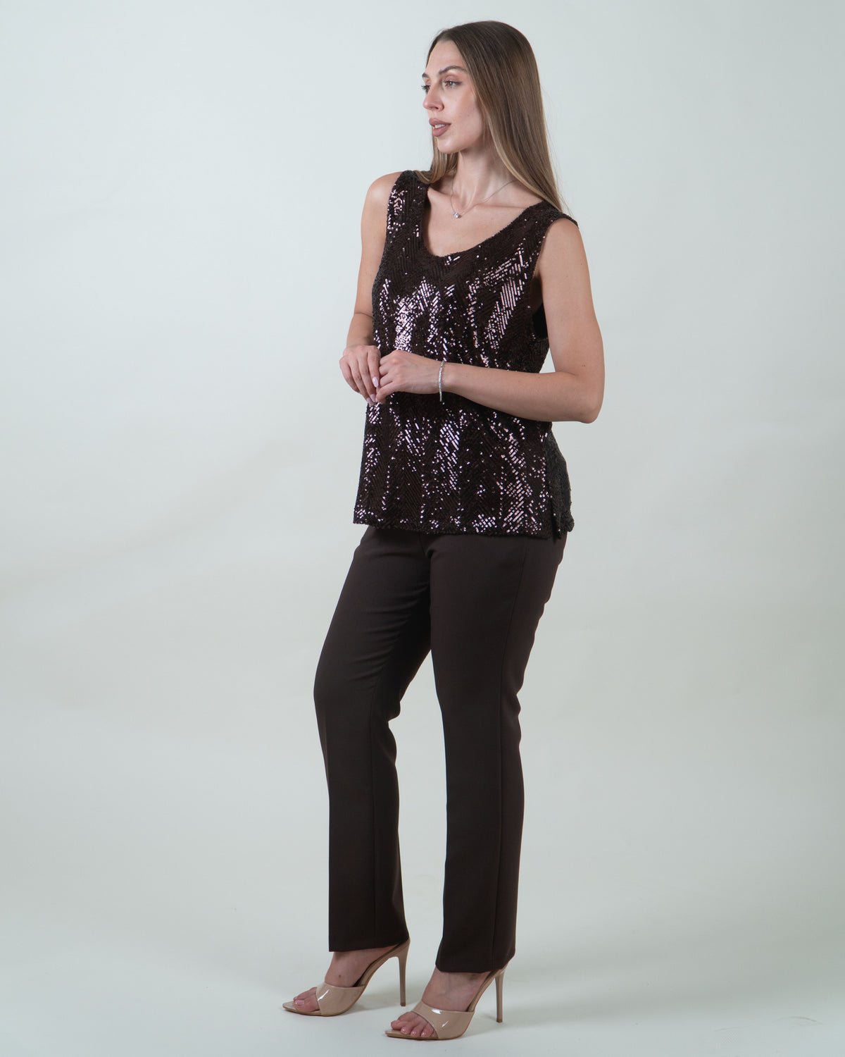 Top con paillettes|Colore:Marrone