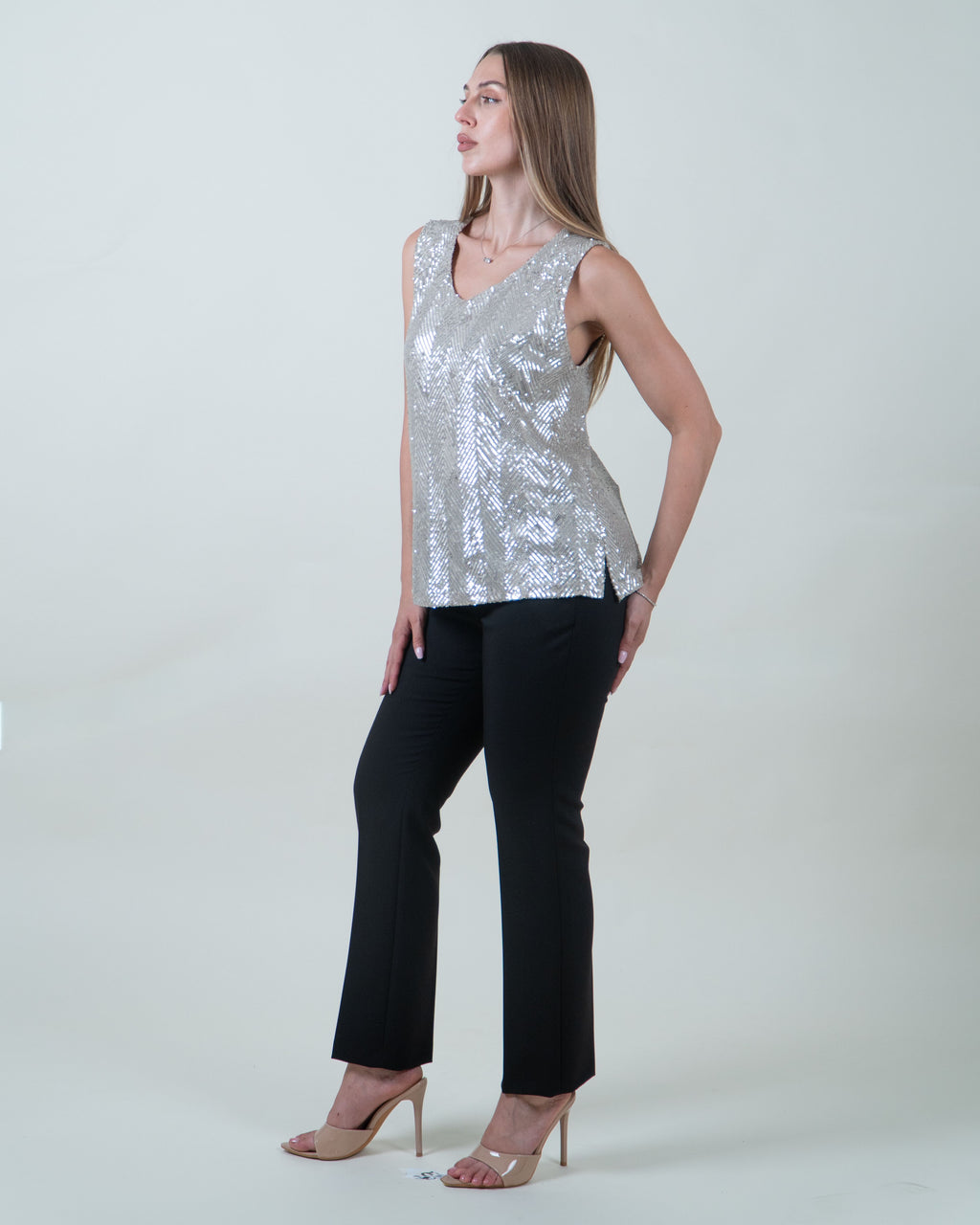 Pantaloni neri dritti in cady|Colore:Nero 1